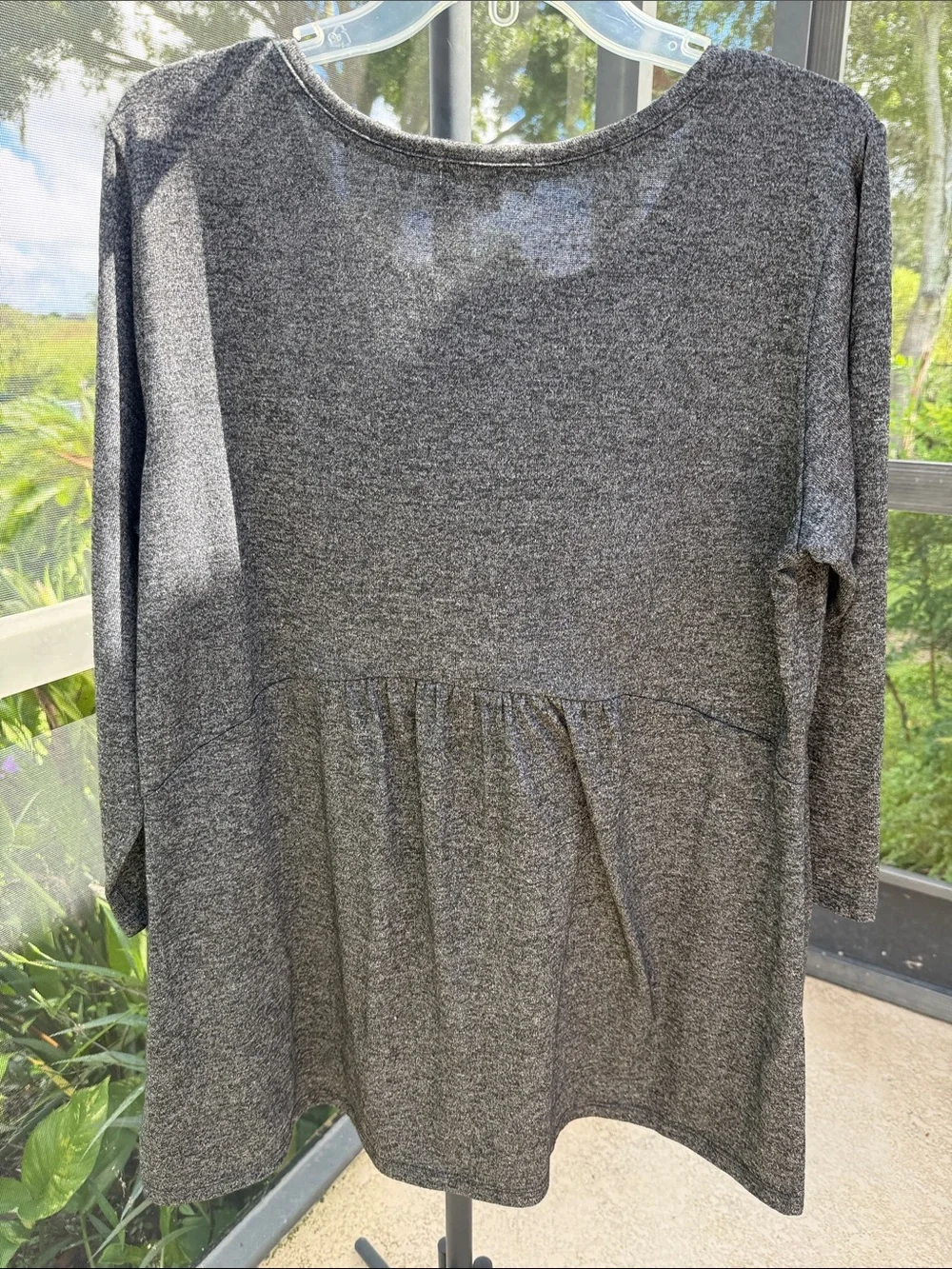 Charcoal Long-Sleeve Tee with Embroidered Floral Sugar Skull